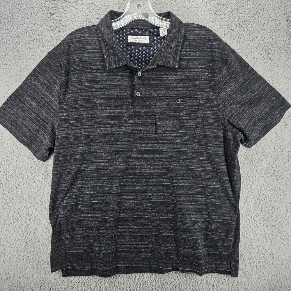 English Laundry Mens XL Polo Shirt Charcoal Gray Space Dye Pocket Short Sleeve